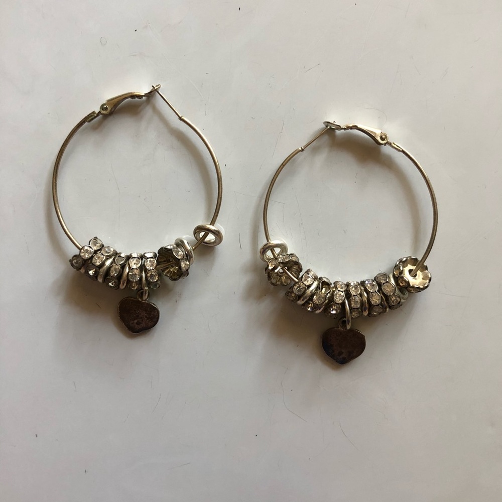 Hoop with heart pendant rhinestone earrings